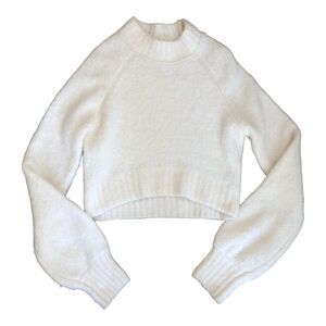 Urban Outfitters $64 Cleo Mock Neck Cropped Sweater Size L‎ Pearl White Soft